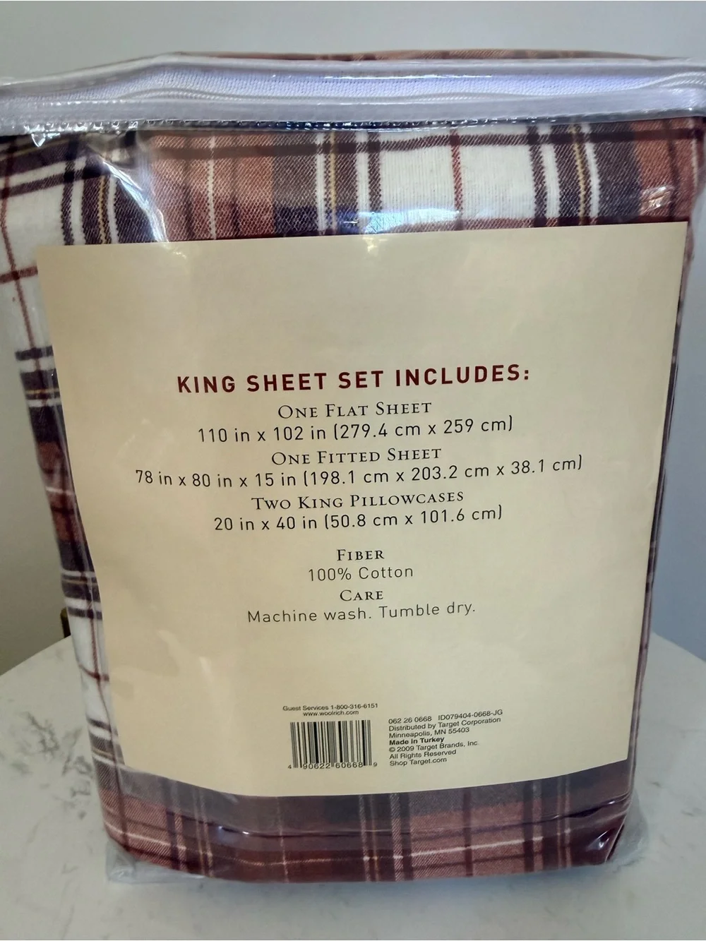 Woolrich King Flannel Sheet Set - Burgundy/brown and Cream Plaid size King